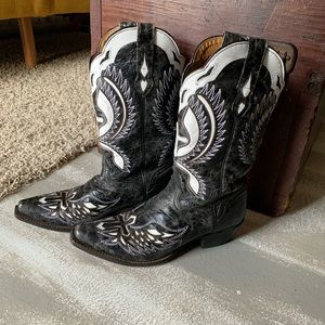 JB Dillon black/white cross boots women’s size 9.5